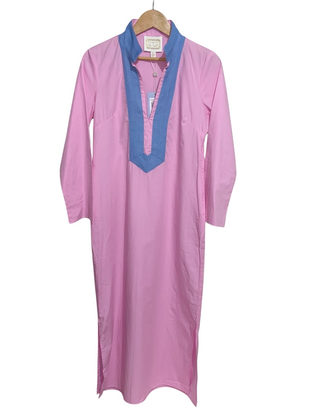 Sail to Sable Dress Womens XS Caftan Maxi Pink Hydrangea Long Sleeve Resort Wear
